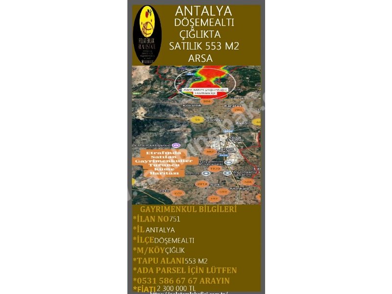 ANTALYA DÖŞEMEALTI ÇIĞLIKTA SATILIK 553 M2 ARSA