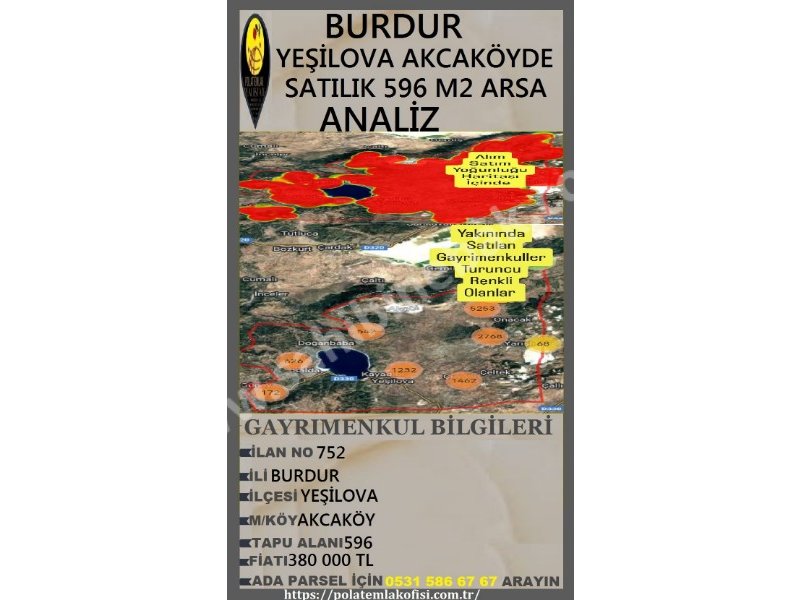 BURDUR YEŞİLOVA AKCAKÖYDE SATILIK 596 M2 ARSA