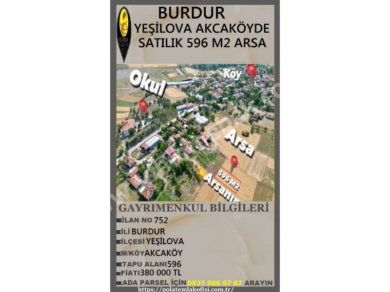 BURDUR YEŞİLOVA AKCAKÖYDE SATILIK 596 M2 ARSA