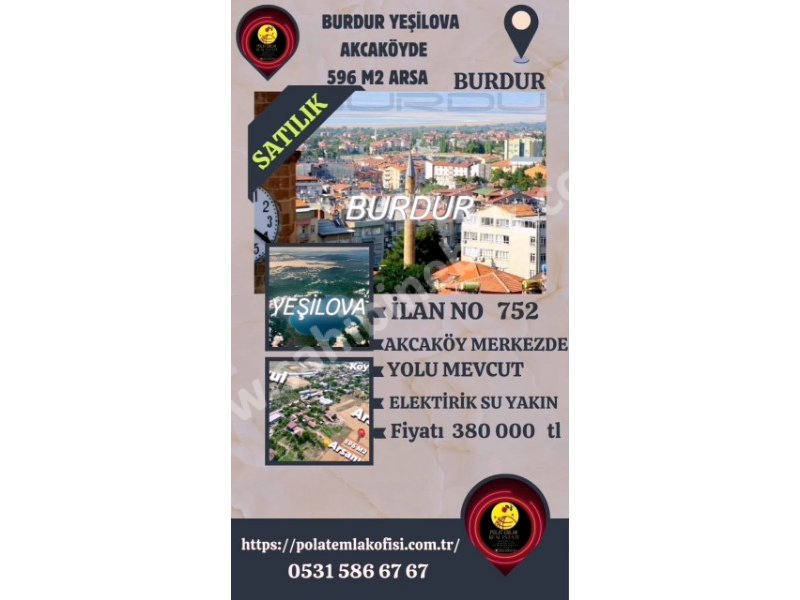 BURDUR YEŞİLOVA AKCAKÖYDE SATILIK 596 M2 ARSA