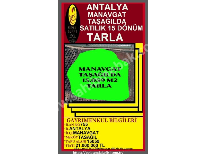 ANTALYA MANAVGAT TAŞAĞILDA SATILIK 15 DÖNÜM TARLA