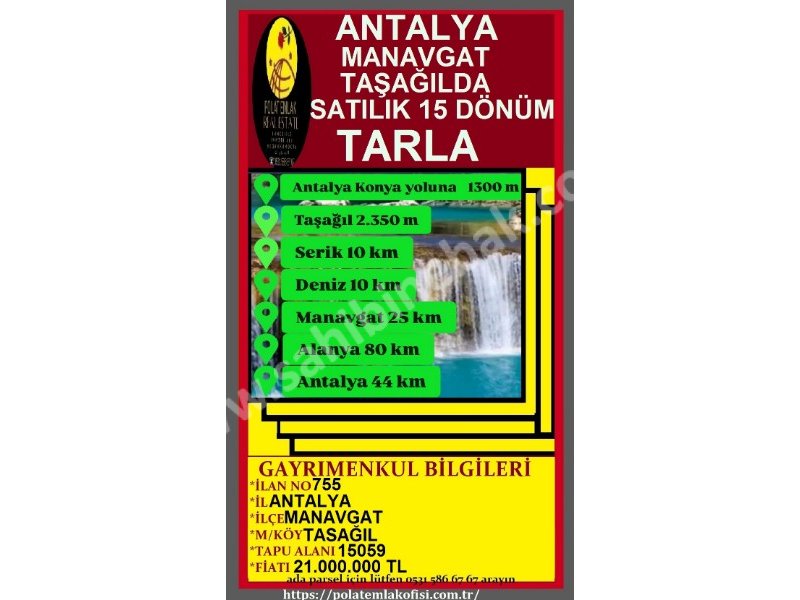 ANTALYA MANAVGAT TAŞAĞILDA SATILIK 15 DÖNÜM TARLA