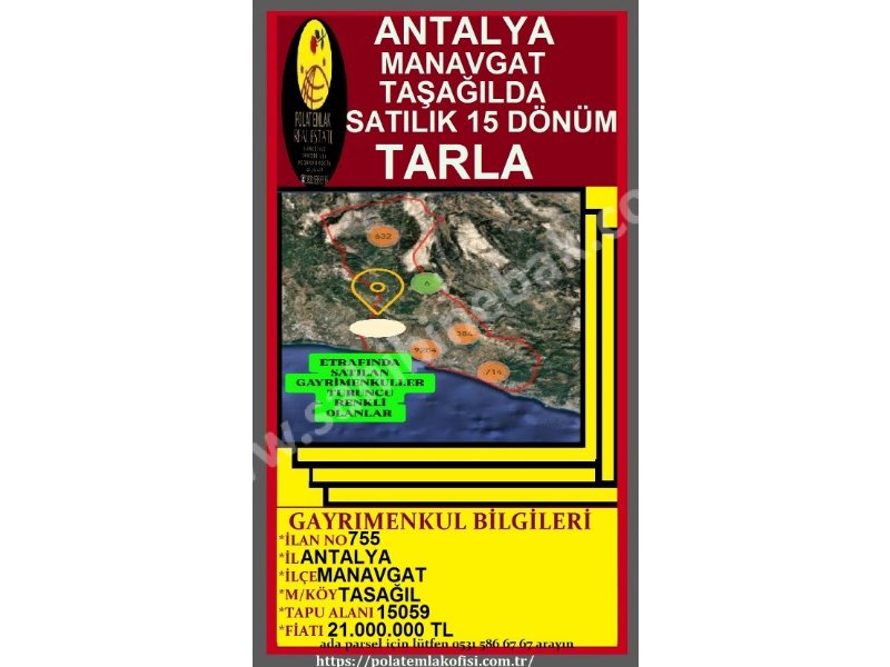 ANTALYA MANAVGAT TAŞAĞILDA SATILIK 15 DÖNÜM TARLA